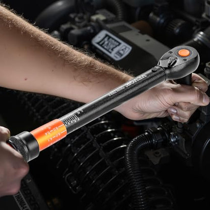 VEVOR 1/2-inch Drive Torque Wrench, 10-170 ft.lb/13.6-230.5 Nm, Dual-Direction Adjustable 72 tooth Click Torque Wrench with Buckle for Bicycle, Moto and Car Maintenance - size: 10-170FT.LB, style: 1/2-Inch