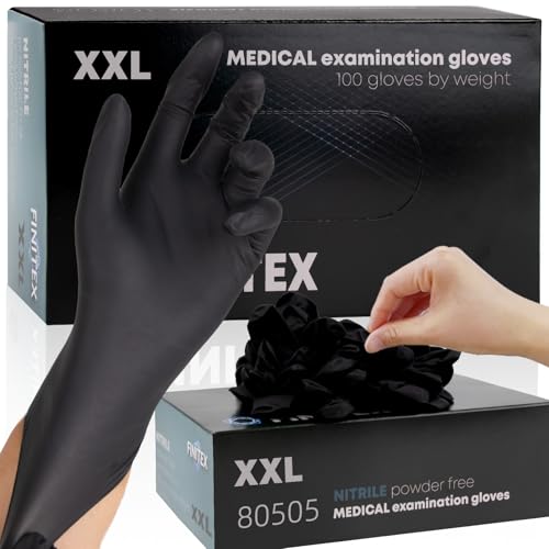 FINITEX - Black Nitrile Disposable Gloves, 5mil, Powder-free, Medical Exam Latex-Free 100 PCS For Cleaning Food Glove (XX-Large (Pack of 90)) - size: XX-Large