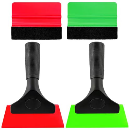 Yourkar 4 PCS Window Tint Kit Tools, Professional Vinyl Wrap Kit with Plastic Squeegee & Felt Squeegee, Universal Privacy Film Installation Tint Tools for Vehicle Glass Home (Red+Green) - color: Red+green