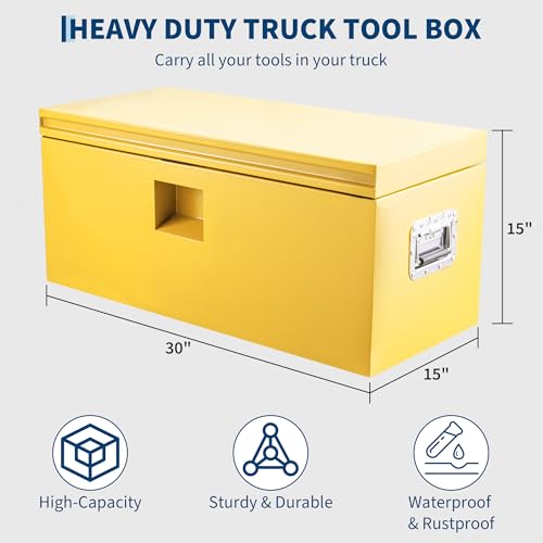 Industrial Steel Truck Tool Box w/Gas-Shock Lid, Pry-Resistant Security & Weatherproofing Toolbox Organizer Chest Fits Pickup, Truck Bed, RV, Trailer - color: Yellow, size: 15X15X30 inch