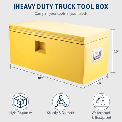 Industrial Steel Truck Tool Box w/Gas-Shock Lid, Pry-Resistant Security & Weatherproofing Toolbox Organizer Chest Fits Pickup, Truck Bed, RV, Trailer - color: Yellow, size: 15X15X30 inch
