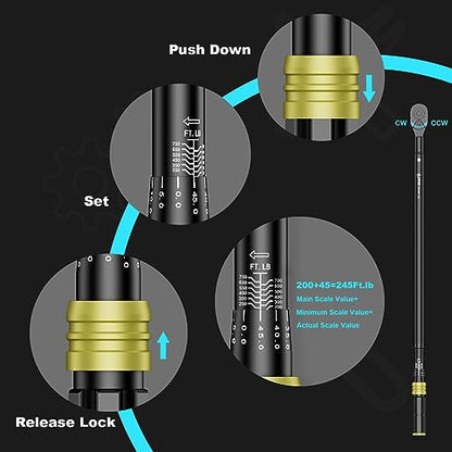 ANPUDS 3/4" Click Torque Wrench, 100-750 Ft-Lb/135.5-1017 Nm, Heavy Duty | ±3% Accuracy, 48-Tooth Quick Release, Cr-V Steel, Dual-Direction, for Semi Truck, Tractor, Diesel Engine, Farm & Industrial - size: 100-750 ft-lb / 135.5-1016.3 Nm