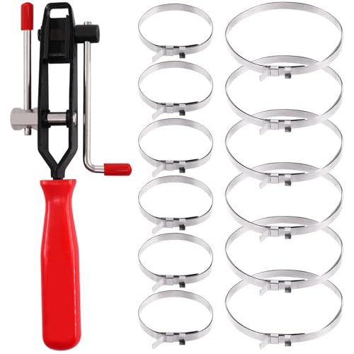 Swpeet 13Pcs CV Boot Clamps with CV Joint Clamp Banding Tool Assortment Kit, 12Pcs Crimp Bands, 1Pcs CV Boot Clamp Tool, Heavy-Duty No Hole Type CV Boot Clamps Kit for Most Car - style: Adjustable CV Boot Band Clamps with Boot Clamp Tool