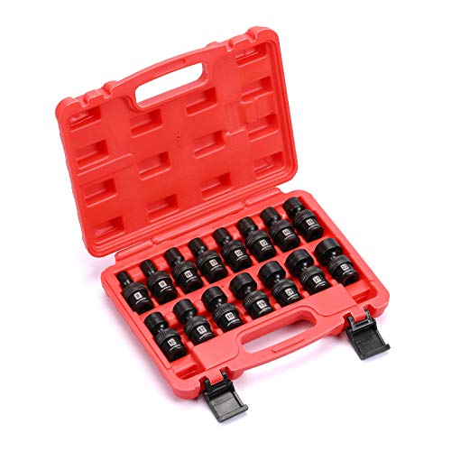 MIXPOWER 15-piece 3/8" Drive Shallow Universal Impact Socket Set, 6 Point, Metric, 8-22mm, CR-MO, Swivel Socket With Flexible Wobble… - size: 15 Pcs Metric 3/8'' Dr. (Shallow)
