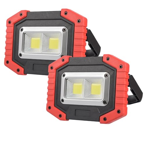 OTYTY LED Work Light 2-Pack, 30W 1500LM Portable Rechargeable Flood Lights with Magnetic Base, 4200mAh Battery for Outdoor, Camping, Hiking, Emergency, Car Repairing, Job Site Lighting (W840 Red) - color: W840-R