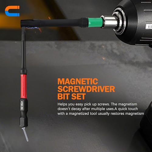 Magnetic Screwdriver Drill Bit Set, 13Pcs Impact Driver Bit Set Including Phillips Screwdriver Bit Set S2 Alloy Steel Security Torx Screwdriver Set Square Drive Drill Bit Set for Electric Hand Tool