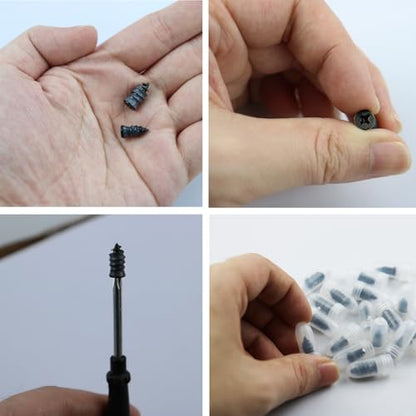 60 Pack Rubber Tire Repair Nails, Tubeless Vacuum Tire Puncture Repair Screws Emergency Self-Fix Tool Compatible with Car Motorcycle Jeep