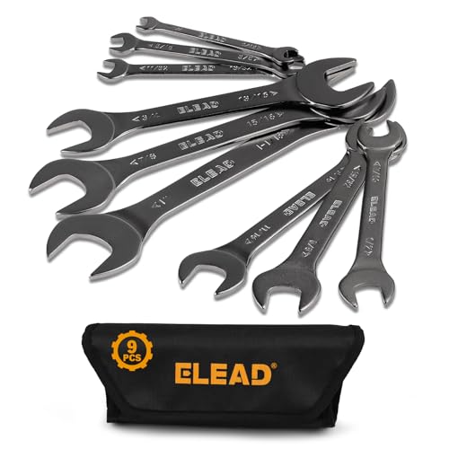 ELEAD 9-Piece Super-Thin Open End Wrench Set, SAE 1/4"-1-1/16", CR-V Nickel Plated, 3 mm Thickness Ultra-Slim Wrench Set for Tight Spaces, Durable Roll-Up Pouch for Mechanics - color: 9-piece Super-thin Sae Black