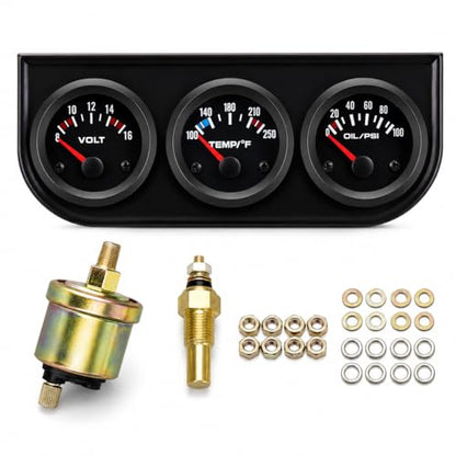2" 52mm Triple Gauge Set, Oil Pressure Gauge, Water Temp Gauge, Voltmeter, 3 in 1 Automotive Gauge Kit, 12V Car Truck Boat Marine (RED) - color: RED