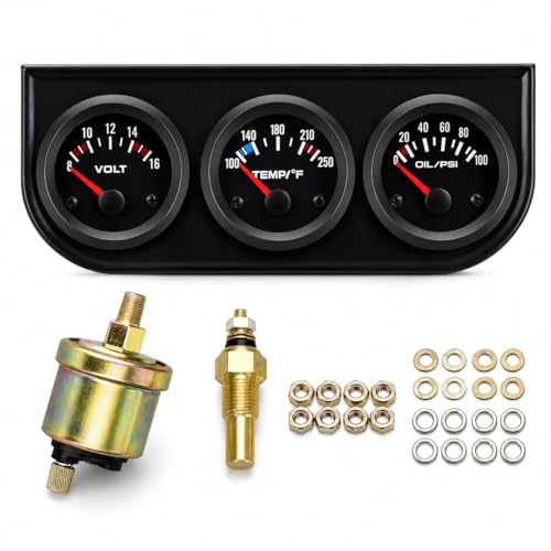 2" 52mm Triple Gauge Set, Oil Pressure Gauge, Water Temp Gauge, Voltmeter, 3 in 1 Automotive Gauge Kit, 12V Car Truck Boat Marine (RED) - color: RED