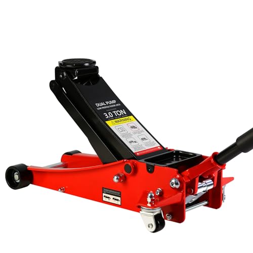 SSLine 3 Ton Floor Jack Automotive Hydraulic Car Jack Heavy Duty Steel Car Lift Service Jack Quick Rise for Tire Change, Low Profile Racing Floor Jack with Lifting Range 3.3"-19.7" 6600LB Capacity - color: Red, size: 3 Ton Dual Pump, Lifting 3.3"-19.7"