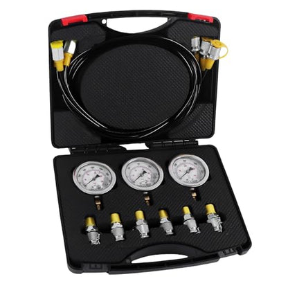 Hydraulic Pressure Test Kit with 3 Gauges 10/25/40 Mpa, 3 Long Hoses 6 Couplings Diagnosis Gauge Tester Set for Excavator Construction Engineering Machinery Equipment - size: Black 3 Gauges 6 Couplings