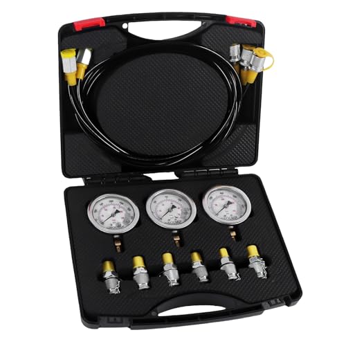 Hydraulic Pressure Test Kit with 3 Gauges 10/25/40 Mpa, 3 Long Hoses 6 Couplings Diagnosis Gauge Tester Set for Excavator Construction Engineering Machinery Equipment - size: Black 3 Gauges 6 Couplings