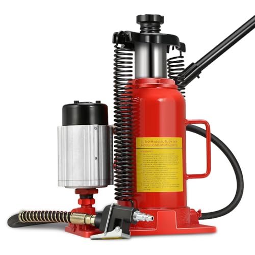 Auto Dynasty 20 Ton Air Hydraulic Bottle Jack Air-Operated Hydraulic Bottle Jack Portable Low Profile Manual All Welded Leakproof Design with Safety Valve for Car Pickup Truck RV Auto Repair w/Handle