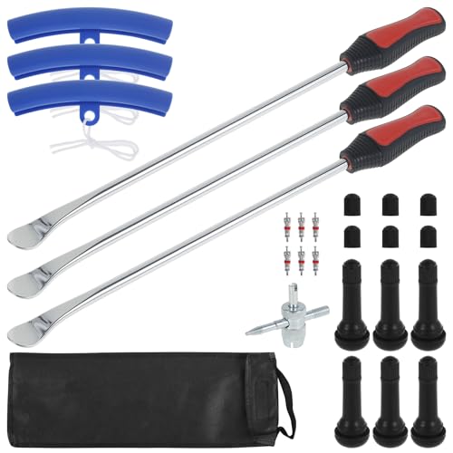 Tire Spoons Set, 15.5 Inches Steel Tire Changing Tool, Motorcycle Tire Changer, Tire Removal Tool Includes Rim Protectors, Rustproof Tire Spoon Levers for Motorcycle Bicycle Tire Replacement