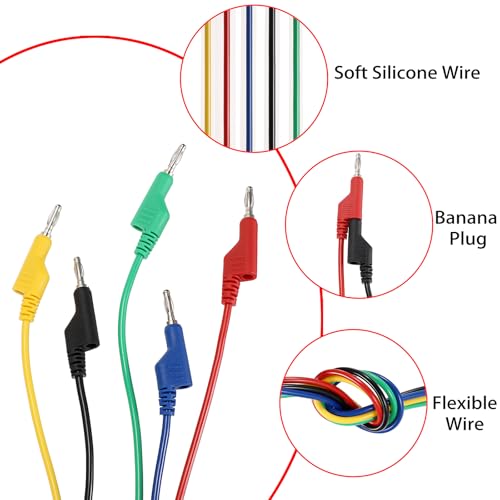 Sumnacon 5Pcs Banana to Banana Plug Test Lead, 4mm Stackable Banana Plug Wire Test Cable Lead for Multimeter, Electrical Test Wire 1000V/15A 6.6Ft/2M - size: 2 m