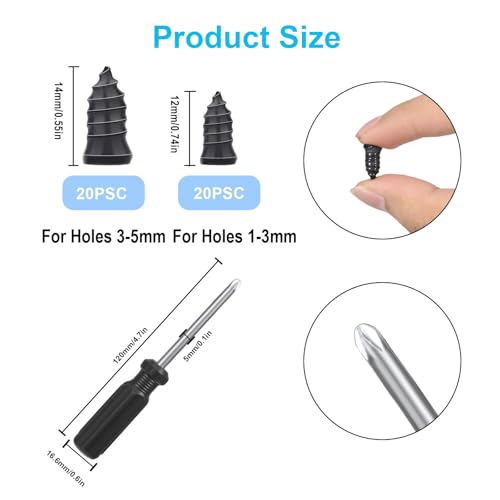 40Pcs Spiral Rubber Tire Repair Bolts, Vacuum Tire Screw Plug Quick Repair Kit for Various Vacuum Tires