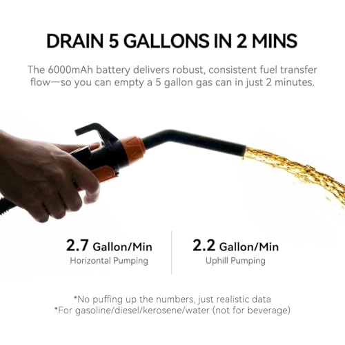 ANSE Rechargeable Fuel Transfer Pump Battery Powered (Model X1 Ultra) | Built-in 6000mAh Battery, USB-C Charge, Patented Waterproof Motor, 90 to 120min Runtime, 2.7GPM