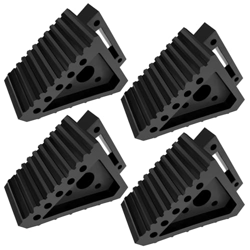 Taifa 4PCS Heavy Duty Rubber Wheel Chocks for Travel Trailers, RV Wheel Stoppers Tire Chock with Portable Handle for Camper Cars Trucks etc., Black - color: Rubber-4Pcs
