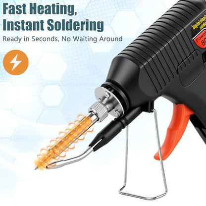 Soldering Gun Kit, 80W Adjustable Temperature Soldering Iron with LED Display, 3 Tips, 3 Solder Wire Rolls, Desoldering Pump, Tweezers & Brass Wire Cleaner for Electronics Repair and DIY Welding
