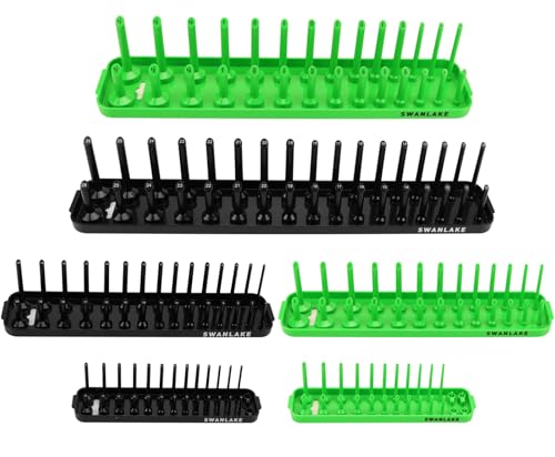 SWANLAKE Socket Organizer Tray, 6-Piece Socket Holder Tray, SAE and Metric, 1/4", 3/8", and 1/2" Drive Sockets Organizer for Toolboxes - style: 6PCS Long