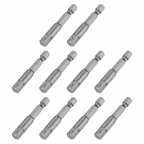 HARFINGTON 10pcs Impact Socket Adapter 1/4" Square Drive 1/4" Hex Shank 2" Long Extension Bit for Axle Nut Driver Drill Socket Sets - size: 1/4" x 2"