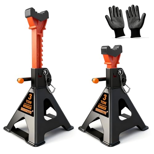 3 Ton (6,600 LBs) Jack Stands with Crossbars,Double Pin Locking,Rubber Cover,Large Foot Base,12"-16" Adjustable Height,Heavy Duty Car Jack Stands,Lifting SUV,MPV,Pickup Truck,ATV/UTV,2 Pack - color: orange-upgraded, size: 3ton Load Capacity