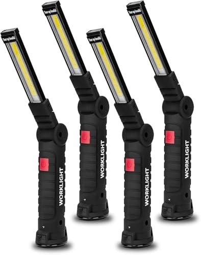 Tool Fathers Day Dad Gifts for Men Him Husband, LED Rechargeable Work Light for Mechanic with Magnetic Base Hook, Grill Light Inspection Flashlight 5 Modes 360° Rotate Car Repair Emergency Birthday - color: Black 4PCS