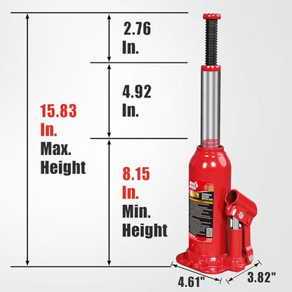 BIG RED T90603B Torin Hydraulic Welded Bottle Jack, 6 Ton (12,000 lb) Capacity, Red - color: Red, size: 6 Ton
