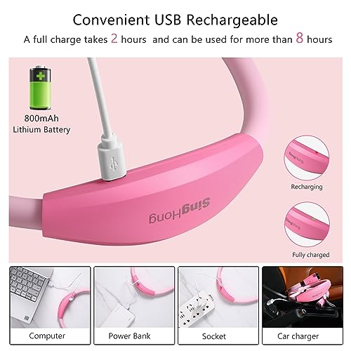 Neck Book Light, LED Reading Lamp, USB-C Rechargeable, Hands Free, 4 LED Bulbs, 4 Adjustable Brightness, for Reading in Bed or Reading in Car Lamp (Pink) - color: Pink