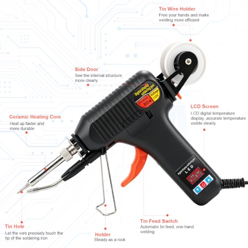 Soldering Gun Kit, 80W Adjustable Temperature Soldering Iron with LED Display, 3 Tips, 3 Solder Wire Rolls, Desoldering Pump, Tweezers & Brass Wire Cleaner for Electronics Repair and DIY Welding