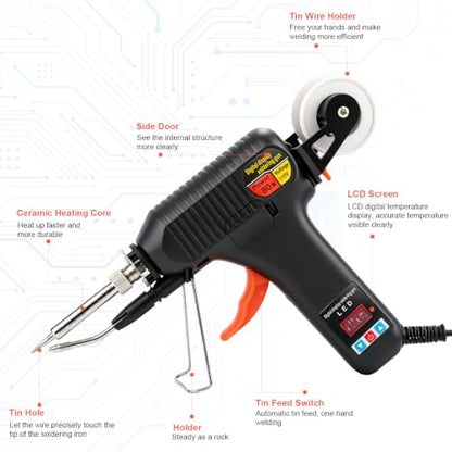 Soldering Gun Kit, 80W Adjustable Temperature Soldering Iron with LED Display, 3 Tips, 3 Solder Wire Rolls, Desoldering Pump, Tweezers & Brass Wire Cleaner for Electronics Repair and DIY Welding