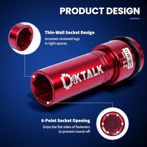 1/2" Drive 21mm Wheel Lug Nut Impact Socket,Color-Coded Non-Marring Deep Thin Wall Socket with Removable Protect Sleeve, 6 Point, Cr-Mo Steel - color: 21mm