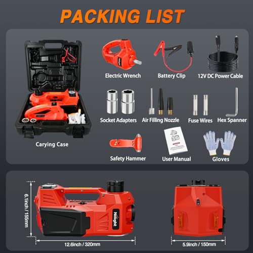 Nilight Electric Car Jack Kit 5 Ton 12V Hydraulic Car Jack with Impact Wrench, 3 in 1 Portable Electric Floor Jack with Tire Inflator Pump LED Light for Sedan SUV Truck Change Tire Garage Repair - size: 5 T w Impact Wrench