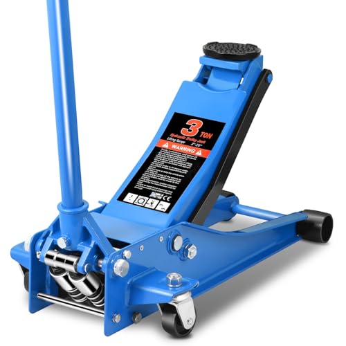 Auto Dynasty 3 Ton Low Profile Floor Jack, Heavy Duty Steel Hydraulic Car Jack with Dual Pistons Quick Lift Pump, Hydraulic Racing Floor Jack, Lifting Range 3" to 20", Blue - color: Blue, size: 3T Dual Pump