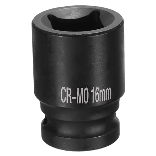 HARFINGTON 4 Point Square Socket 1/2" Drive 16mm Metric Square Impact Socket CR-MO Blackening Standard Wheel Sockets Pneumatic Socket Tool for Auto Repair Mechanical Maintenance Home Use - size: 16mm