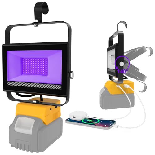 Cordless Black Lights Compatible with Dewalt 20V Battery, Portable LED Black Lights, 395nm Ultraviolet Flood Light with USB & Type C Charging Port for Glow Party, Catfishing, Halloween - size: 1 Pack