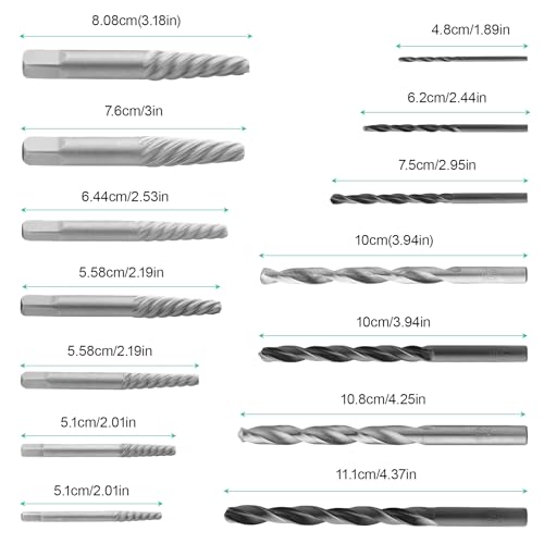 14Pcs Screw Extractor Set with Tap Wrench Cr-Mo Steel Bolt Extractor Kit Left-Hand Drill Bit Easy Out Broken Bolt Remover Tool for Stripped Rusted Damaged Screws Bolts, with Storage Case