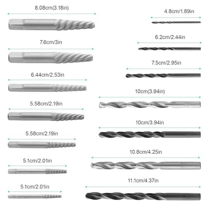 14Pcs Screw Extractor Set with Tap Wrench Cr-Mo Steel Bolt Extractor Kit Left-Hand Drill Bit Easy Out Broken Bolt Remover Tool for Stripped Rusted Damaged Screws Bolts, with Storage Case