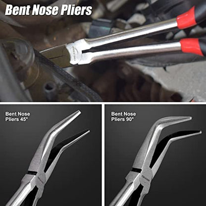 TOOLEAGUE 5Pcs Extra Long Needle Nose Pliers Set, 11" Long Reach Straight,45/90 Degree Bent Nose,Diagonal Pliers and O-shape Tip Craft Repairing Tool - size: 5pcs,11"