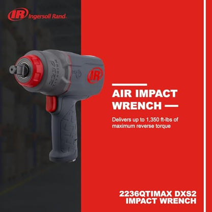 Ingersoll Rand 2236QTiMAX DXS2 1/2" Drive Air Impact Wrench with Up to 1,500 Ft-Lbs Torque Output, Gray - size: Standard Anvil (Single Unit), style: 2236 DXS2, Standard Anvil