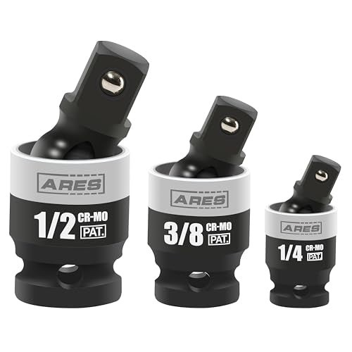 ARES 22036-3-Piece Slim Profile Impact Universal Joint Set - 1/4-Inch, 3/8-Inch and 1/2-Inch Drive Chrome Moly Steel Impact Grade U-Joint Sockets – Slim Body Profile for Superior Access - size: 1/4-Inch, 3/8-Inch, 1/2-Inch Slim Set