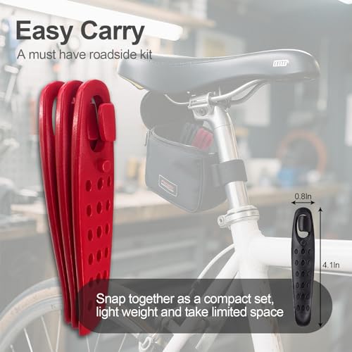 Prutomr Ultra Strong Bicycle Tyre Levers, 2 Sets Compact Bike Tire Repair Kit, Sturdy Plastic Bike Tire Spoons Set, Reliable Cycling Changing Tools, Quick Repair Pry Bar Lever Kits, Red, Black