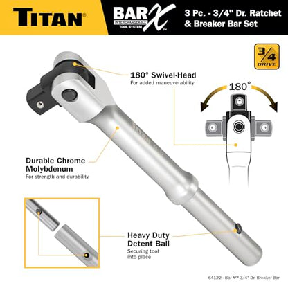 Titan Bar-X 64143 3-Piece 3/4-Inch Drive Interchangeable Ratchet and Breaker Bar Set