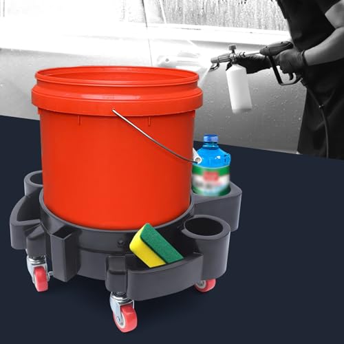 10'' ucket Dolly, 220 lbs Load Rolling Stand Caddy Carrier Holder Base Platform Cart Trolley Cradle with Swivel Casters & Locking Wheels for Car Wash Auto Detailing Garage Cleaning