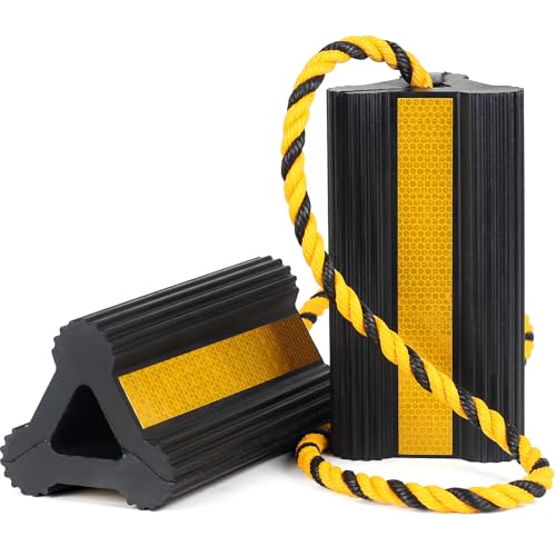 OULEME Heavy Duty Rubber Wheel Chocks, 1 Pair, 8.3" L x 4.4" W x 4" H, Non-Slip Tire Stopper Blocks with Rope, for RV Camper Travel Trailers Motorhome Aircraft Car Truck - style: with Rope (1 pair)