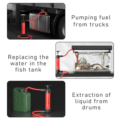 povtii Siphon Pump Fluid Transfer Pump for Car, Fuel Transfer Hand Pump Kit for Gas Oil Water Liquids, Manual Fluid Fuel Extractor Suction Tool, Car Accessories