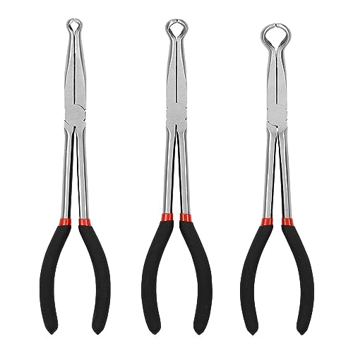 Mayouko 3PCS 11" Long Reach Hose Grip Pliers Set, 5/16 Inch, 1/2 Inch, 3/4 Inch Ring Nose Hose Gripper Pliers Kit, Carbon Steel Offset Spark Plug Boot Removal Pliers for Narrow Space - style: 3PCS