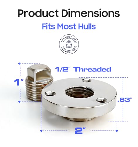 Stainless Steel Boat Drain Plug Kit, Boat Plugs 1/2 Inch Fits Most Boat Hulls - color: White