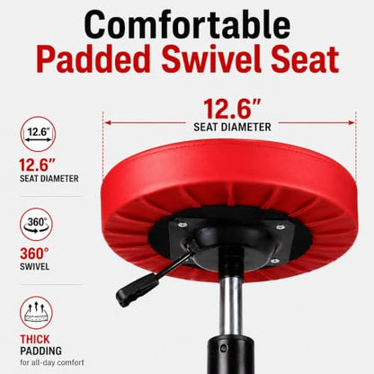 PowerSmart 330 lbs Capacity Pneumatic Roller Seat with Wheels, Adjustable Rolling Mechanic Stool with Tool Tray, Hydraulic Garage Shop Stool, Swivel Creeper Seat for Automotive Repair - size: Medium